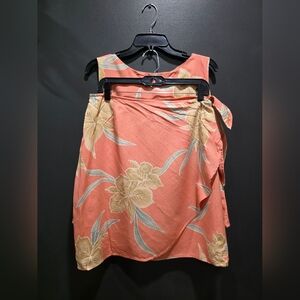 Tori Richard Honolulu 100% Silk Coral  Orchids Wrap Skirt & Tank Top Set L/XL